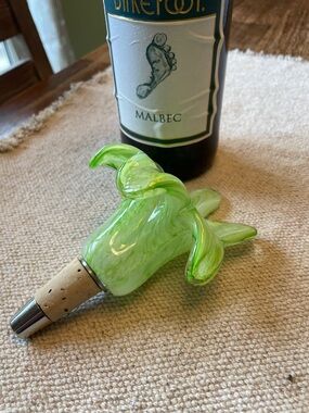 Handblown Green Glass Wine Bottle Stopper